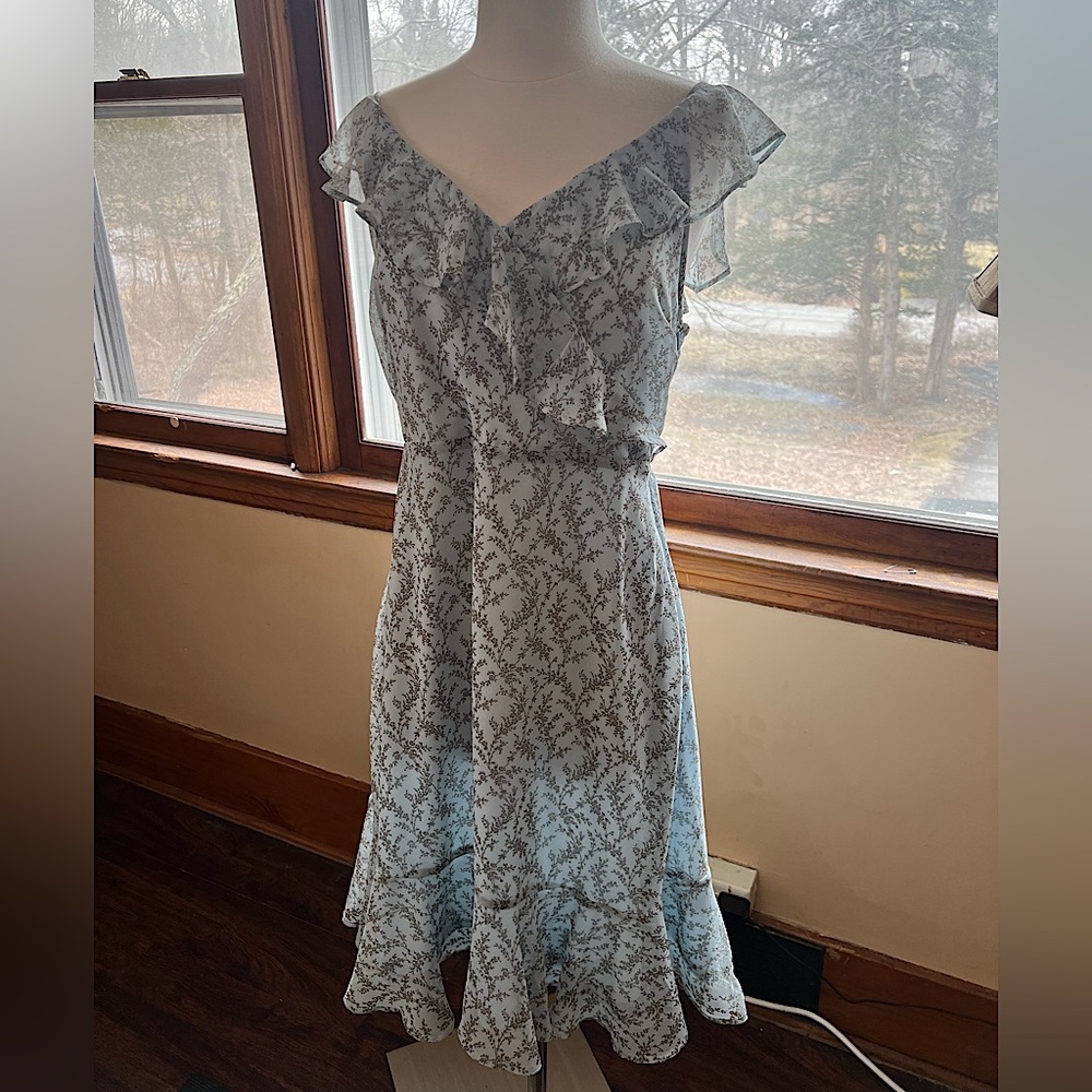 Light Blue Floral Ruffle Gilli Dress - new with tags